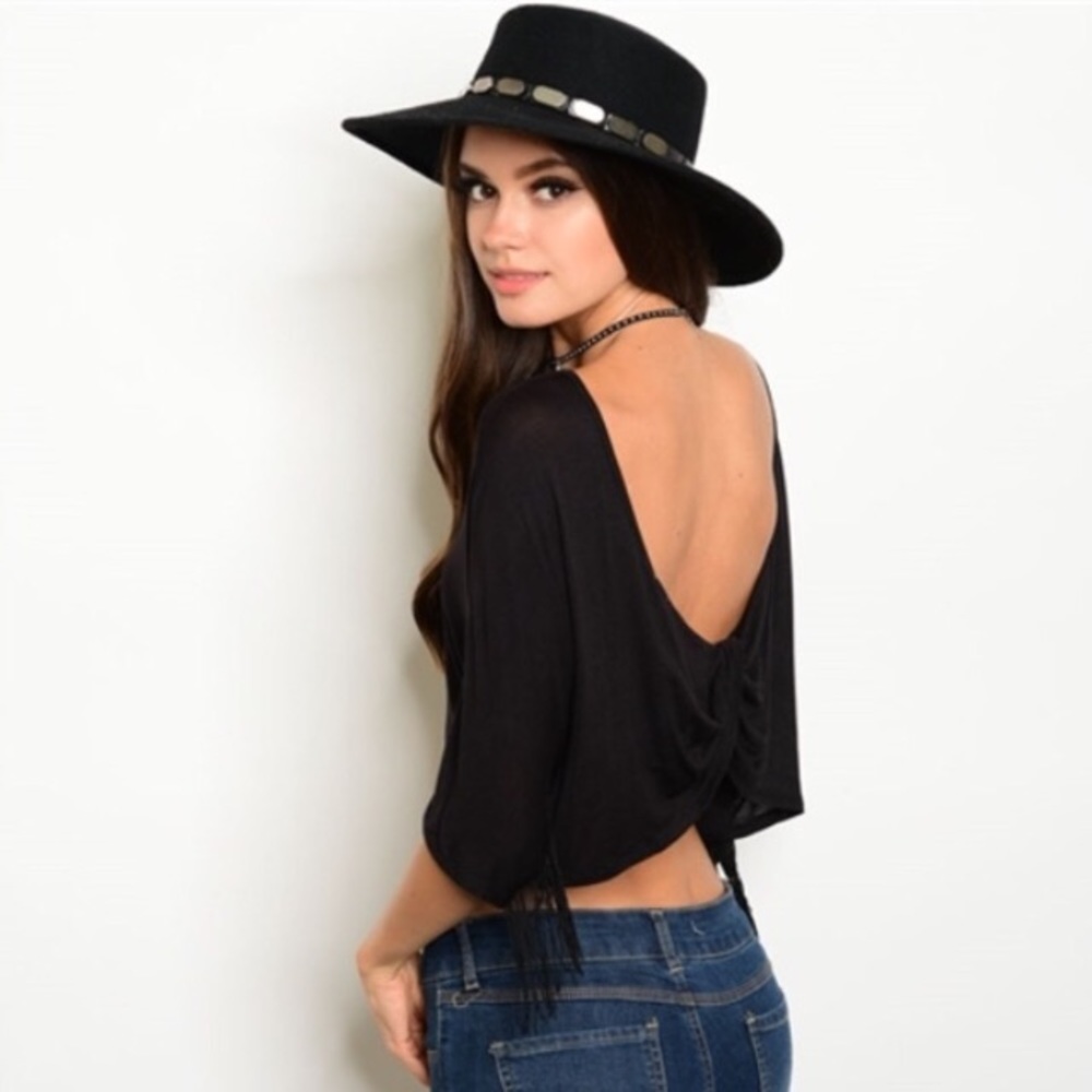 Black crop top with open draped twist back! - Picture 3 of 3